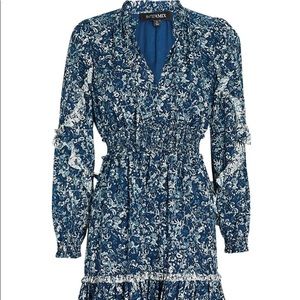 Intermix blue and white floral contrasting ruffles midi dress with dull sleeves
